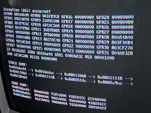 Stack trace shown on CRT